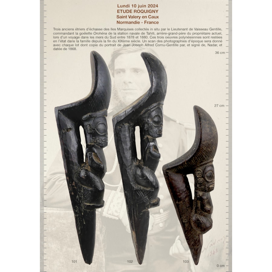 Auction of 3 Marquesas Stilt Steps / 3 Étriers d'Échasse - Vente aux Enchères